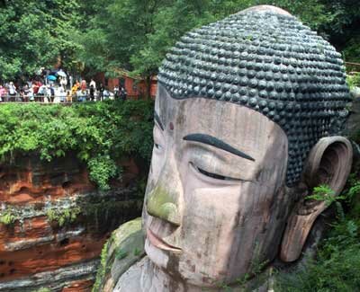 view from afar to the Buddha statue in Leshan,Sichuan